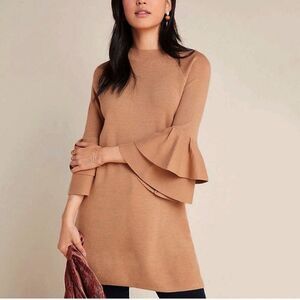 Anthropologie Ruffled Sweater Tunic dress tan size M